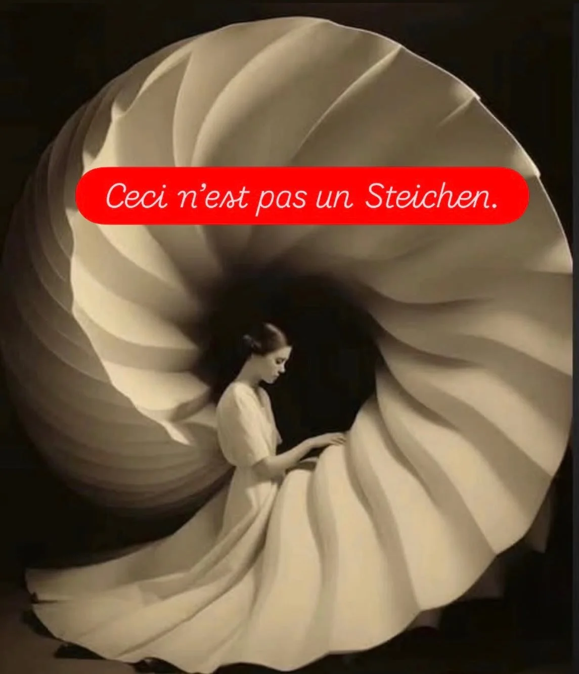 This interesting image has been circulating widely on social media in recent weeks and has been attributed to Edward Steichen. While it certainly evokes elements of his work (particularly his fascination with the nautilus shell form) we do not believ