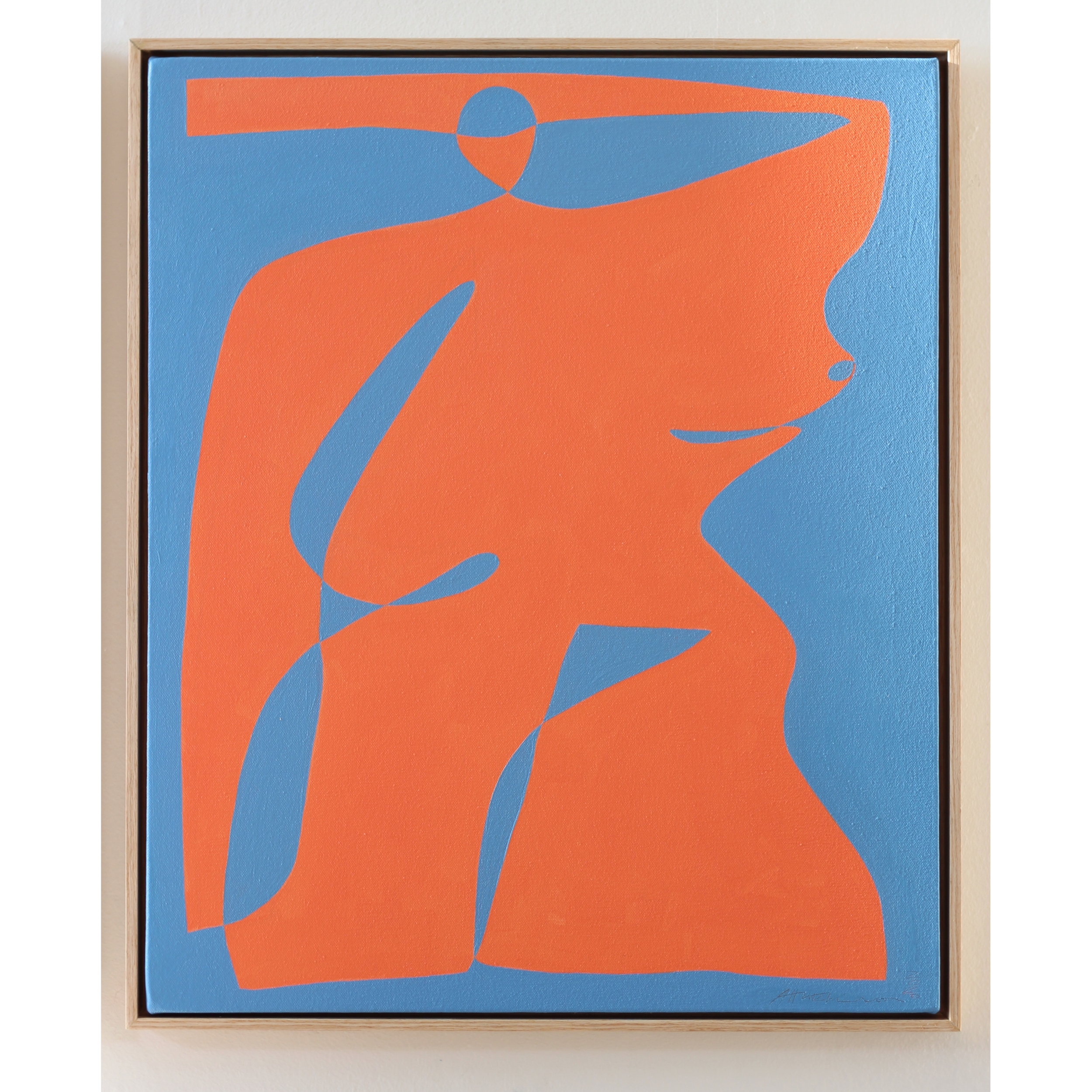 Figure in orange on blue