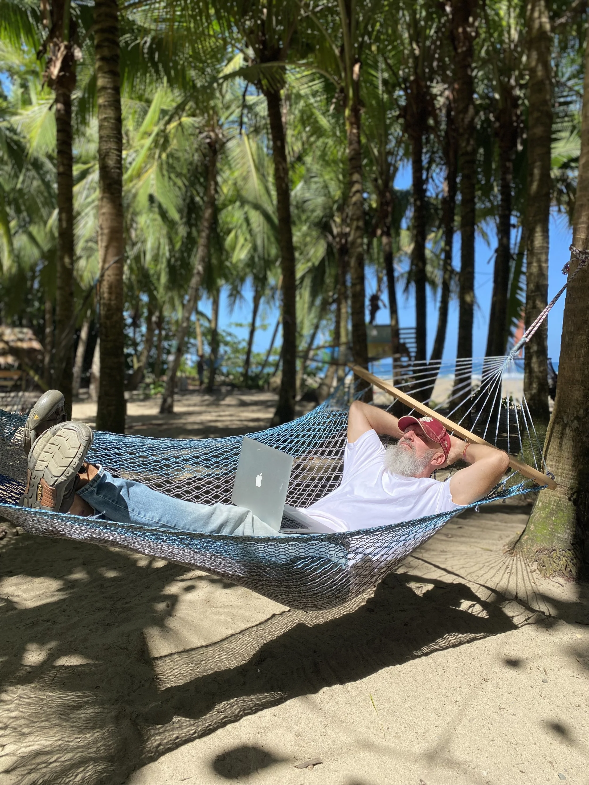 the author, Phil Williams relaxing in a hammock on best beach in Puerto Viejo