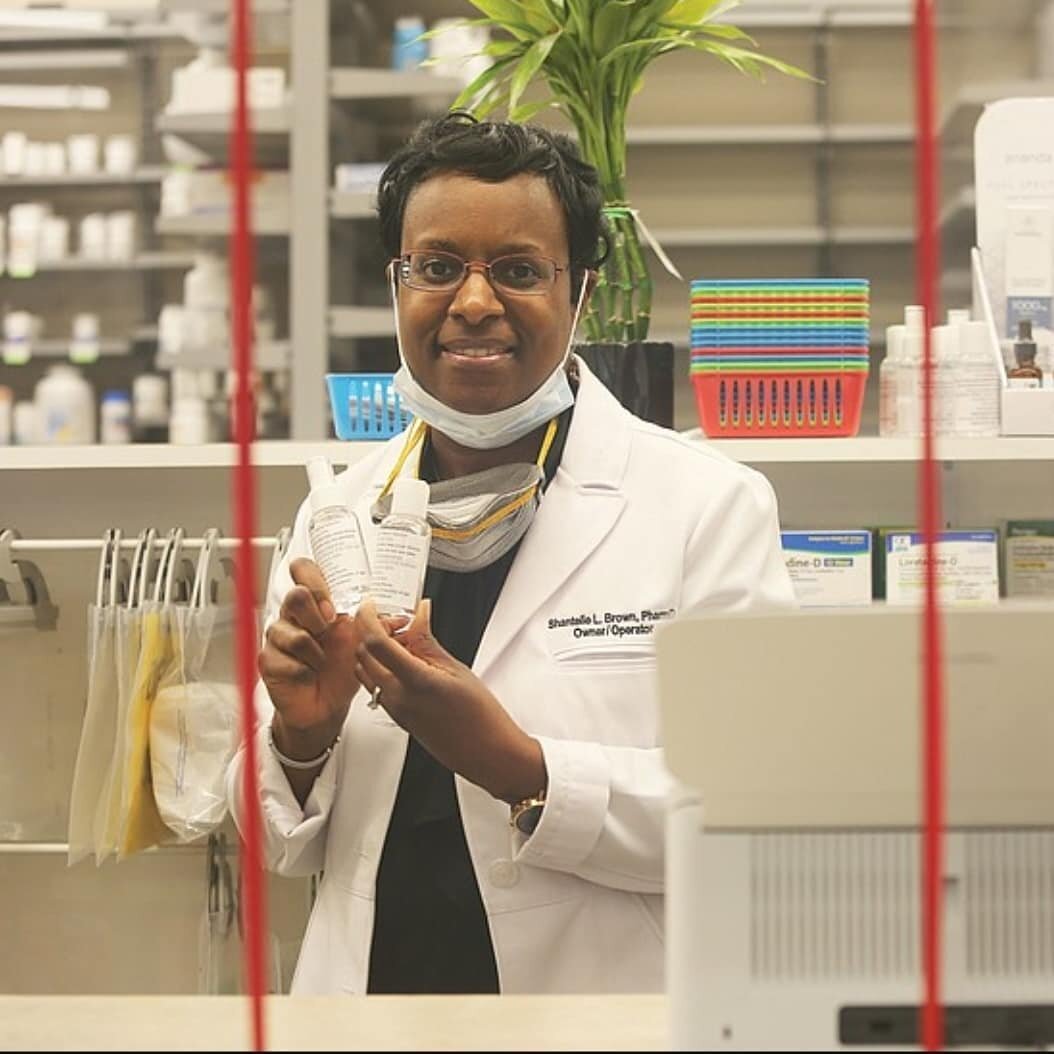 Dr. Shantelle L. Brown, the pharmacist, owner and operator of HOPE Pharmacy inside The Market@25th, is making hand sanitizer to combat coronavirus.
The pharmacy began producing its own liquid hand sanitizer after Gov. Ralph S. Northam&rsquo;s declara