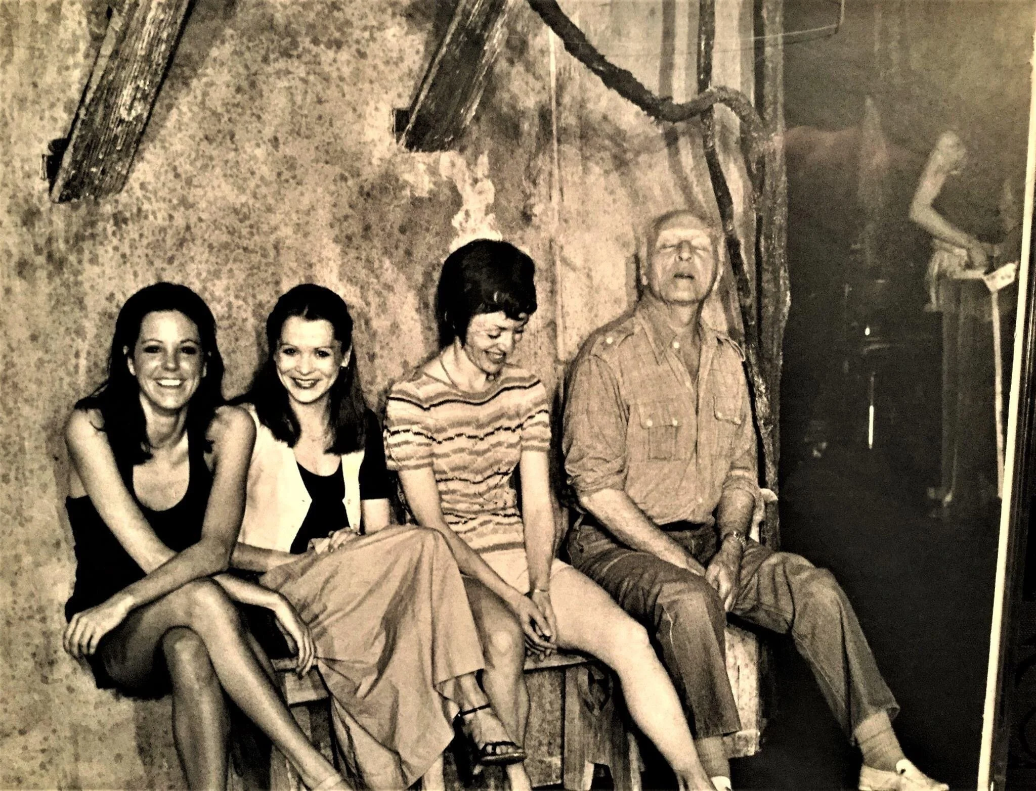  Elise Flagg and friends sitting on a Coppelia bench with Mr Balanchine. This was Mikhail Baryshnikov’s first performance with NYCB. 