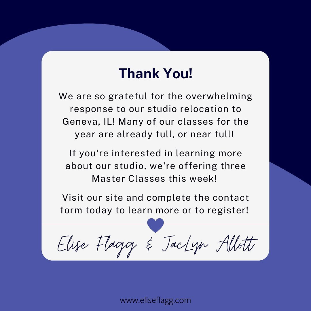 Thank You!⁣
⁣
Monday, August 10th - Contemporary Master Class ⁣
Wednesday, August 12th - Ballet Master Class⁣
Friday, August 14th - Primary Ballet Master Class⁣
⁣
Link in bio for more information!⁣
⁣
#ThankYou #EliseFlaggAcademyofDance #EFAD