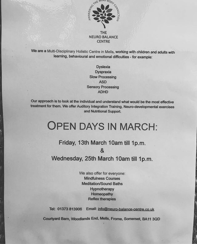 Open day this Friday 13 th and Wednesday 25 th March . 10.00-13.00. Come and find out more about what we do #dyslexia #dyspraxia #auditoryprocessingdisorder #adhd #neuroscience #neurodiversity #anxiety #prematurebaby #posture