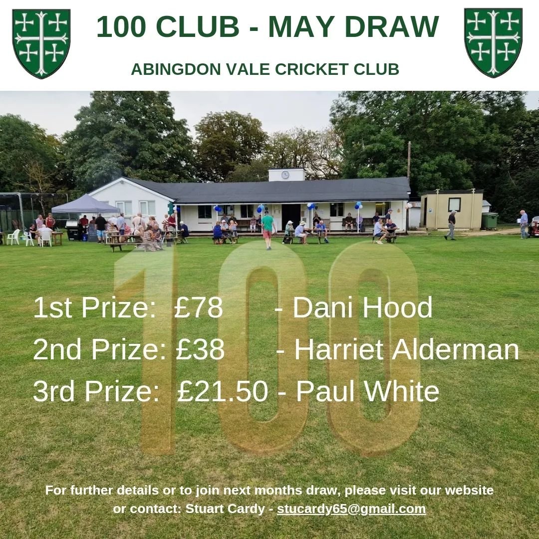 The May 'AVCC' 100 Club draw took place earlier today in the clubhouse of our sponsor  @frilfordheathgc - The winning numbers were drawn by Jason Bowler. 

Congratulations to all of the winners - Please contact the club treasurer to arrange payment o