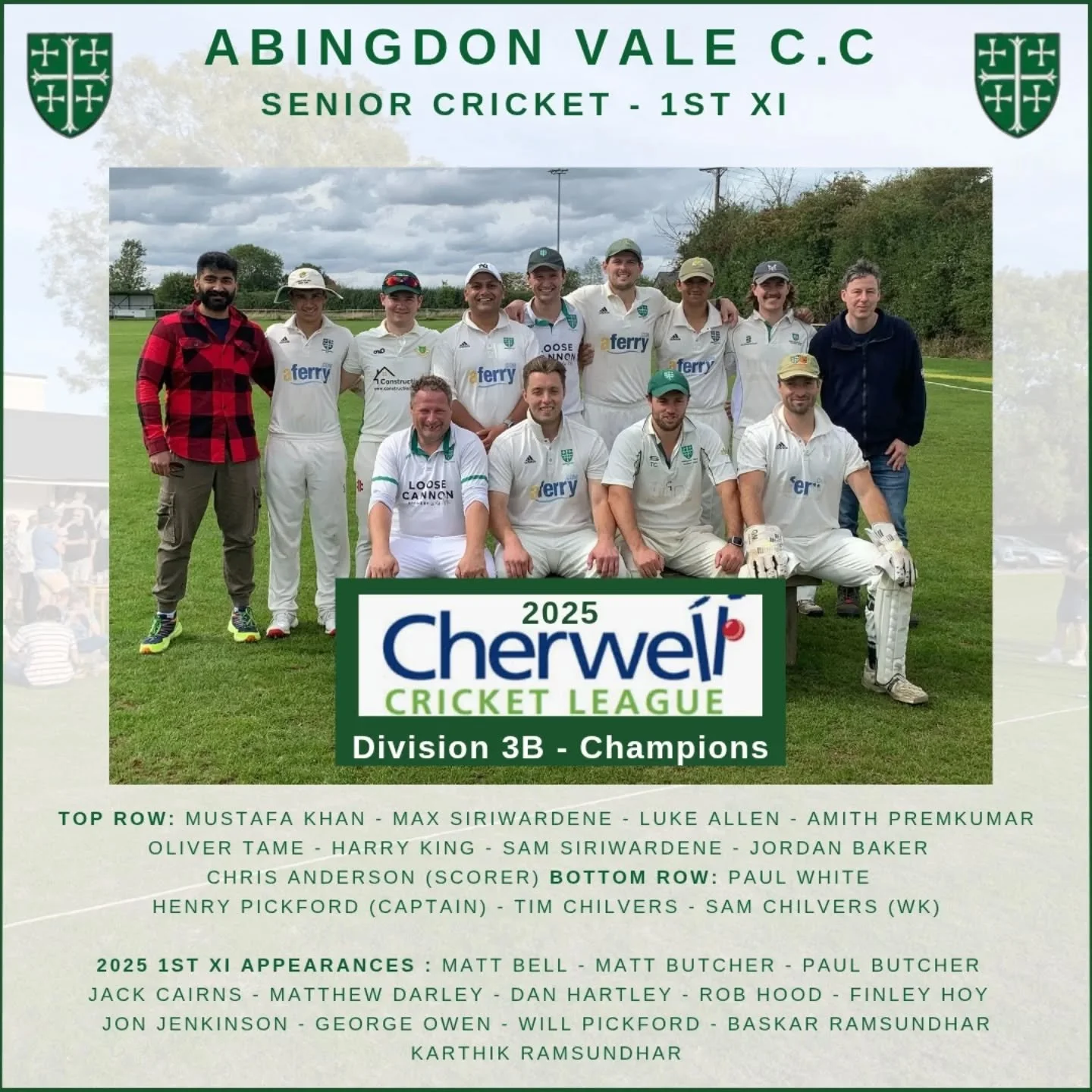 Congratulations to our 1st XI, who secured the @thecherwellcricketleague Division 3B title yesterday. 

A strong end to the season saw the team win their final 5 matches to complete a return to the 2nd tier after a 3-year absence, with celebrations g