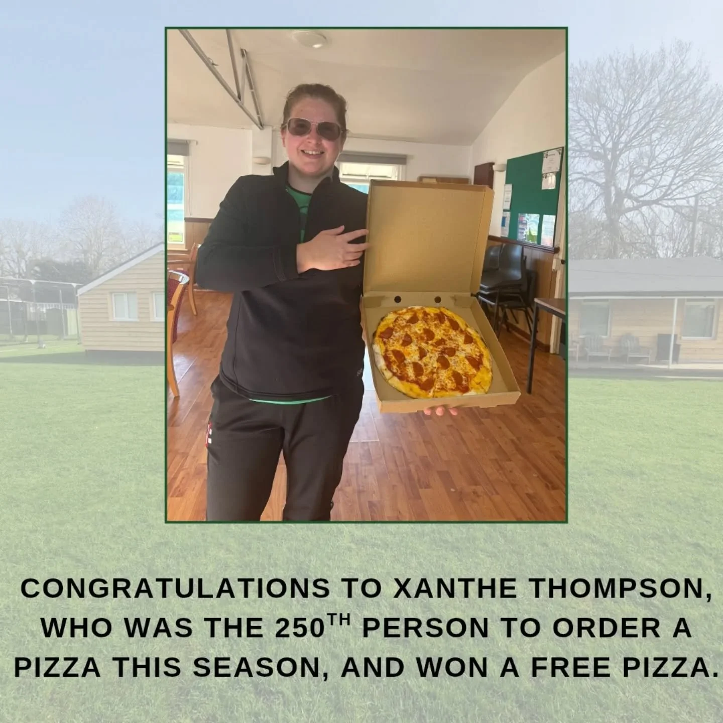 The success of the pizza offerings at AVCC continues to go from strength-to-strength with almost 300 pizzas sold so far this season.

The prize for the 250th sale was a free pizza, which was won by Xanthe Thompson.

Pizzas are available to buy on Fri