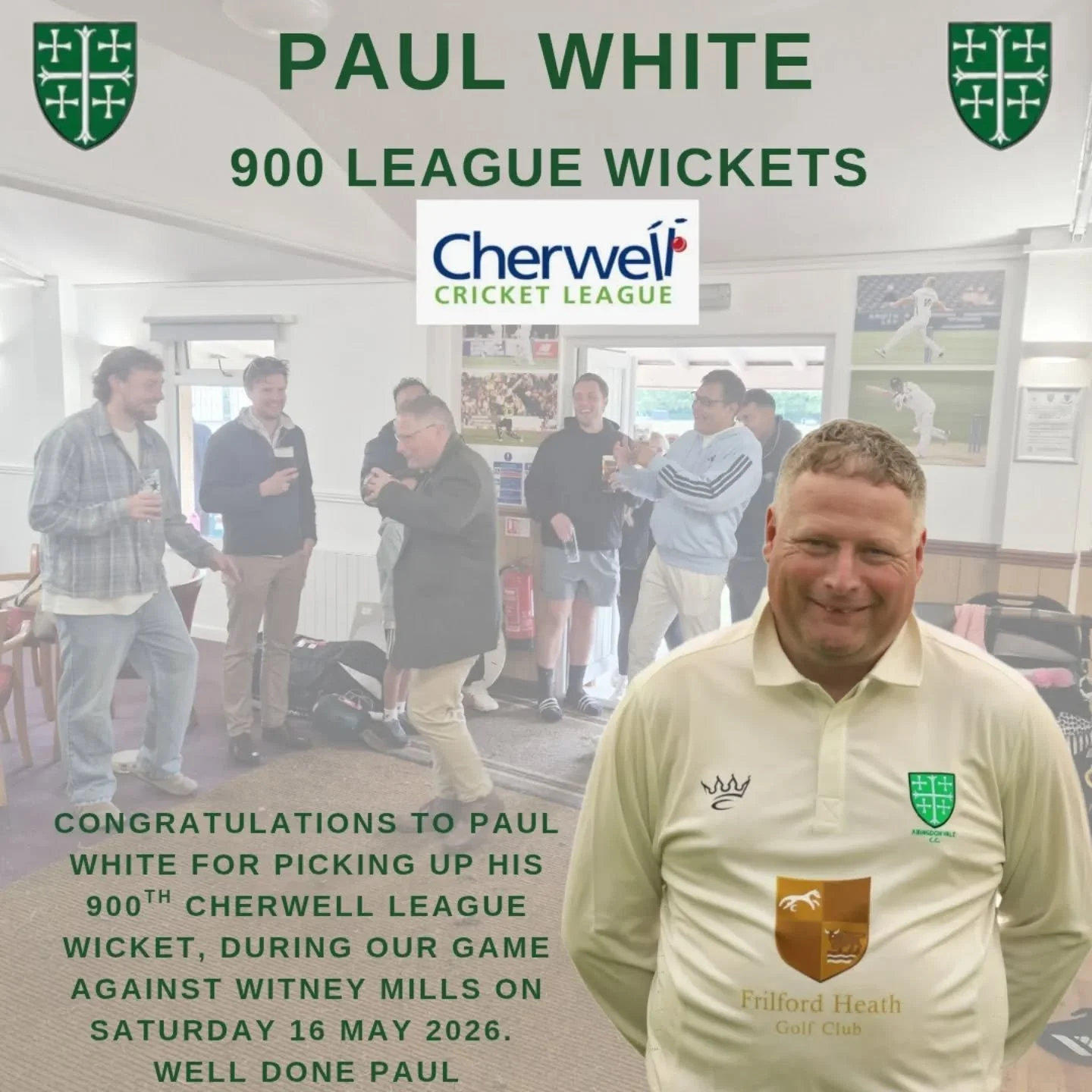 Well done to Paul White on taking his 900th @thecherwellcricketleague wicket last weekend.

No doubt plenty reading this would have been amongst some of those wickets.