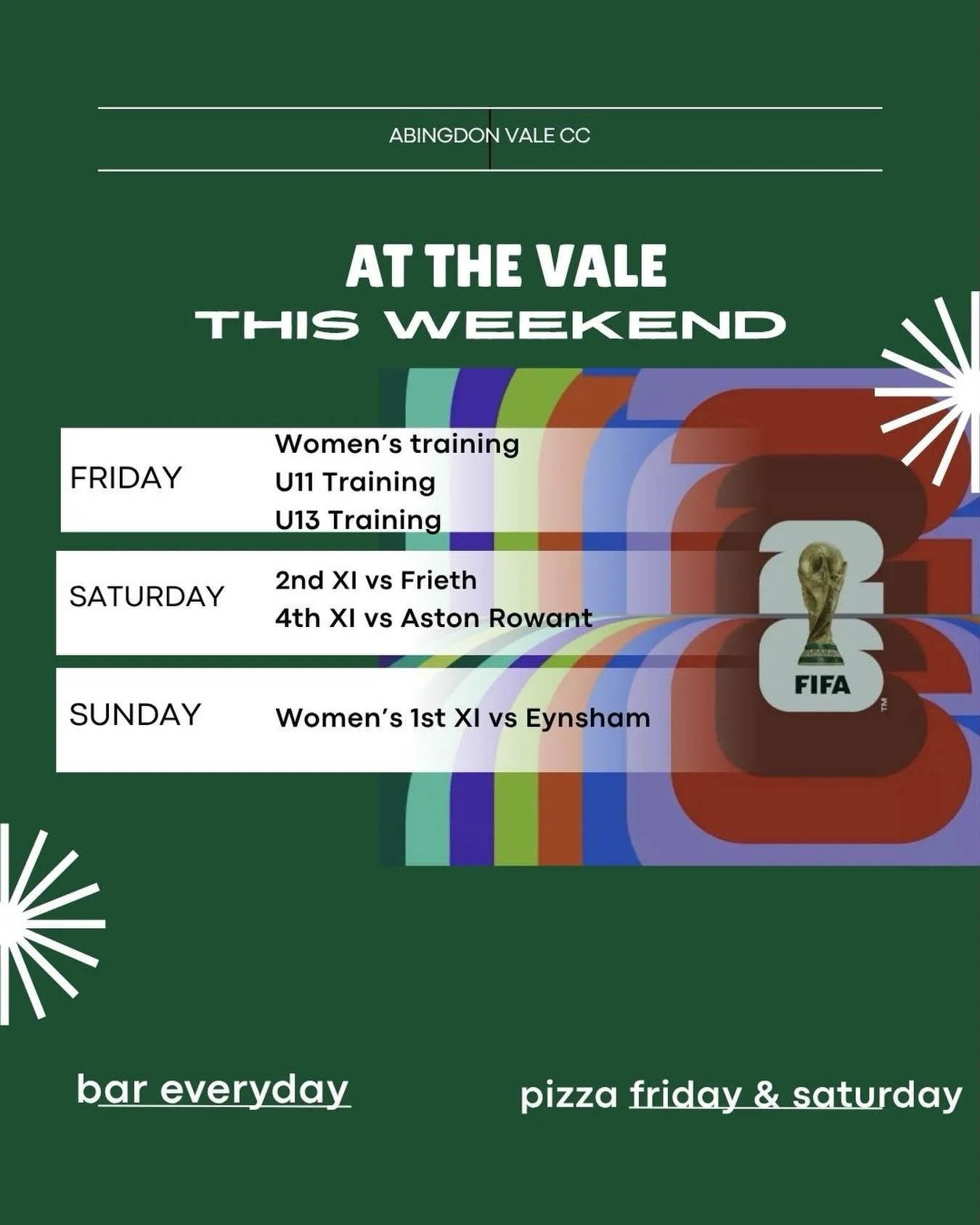 Week 5 fixtures for our senior sides are here, with all 4 sides looking to continue what we&rsquo;ve been building.&nbsp;

The 4s have a bye week, but a friendly has been organised against Aston Rowant. The 2nd XI join the 4s at home, all support wil