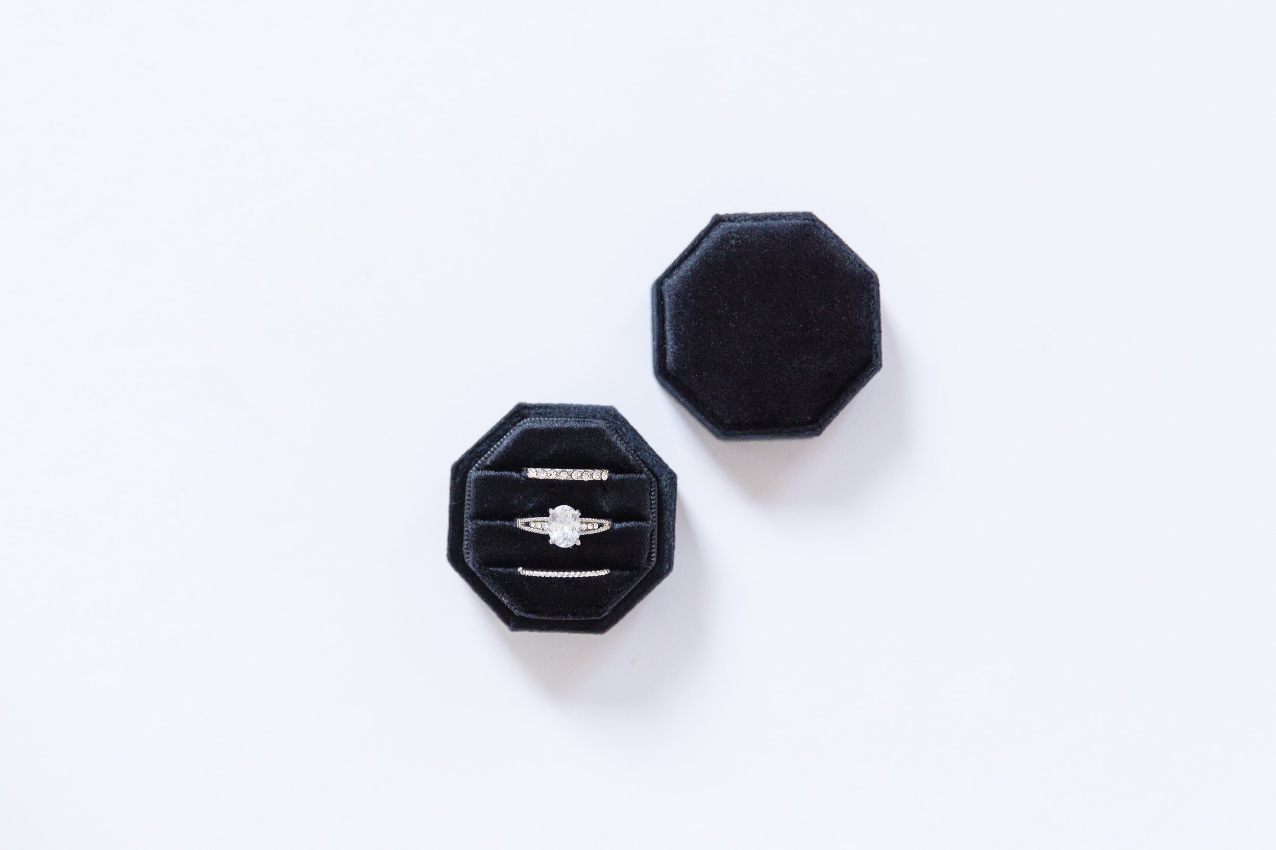 Midnight Black Hexagon Triple Slot Ring Box