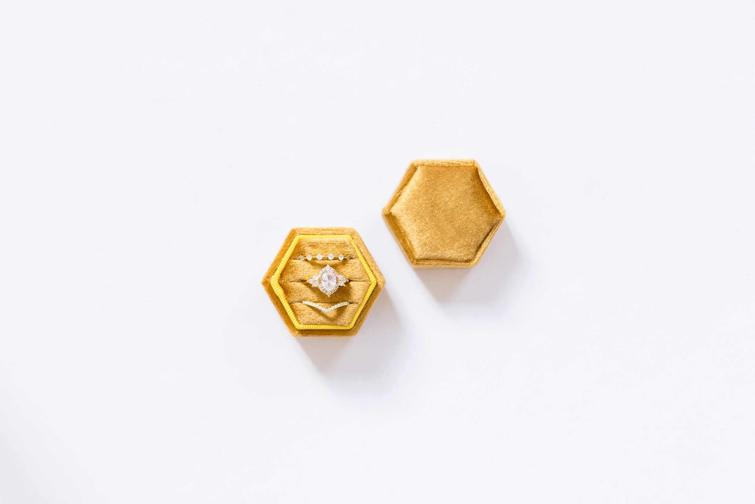 Gold Hexagon Triple Slot Ring Box