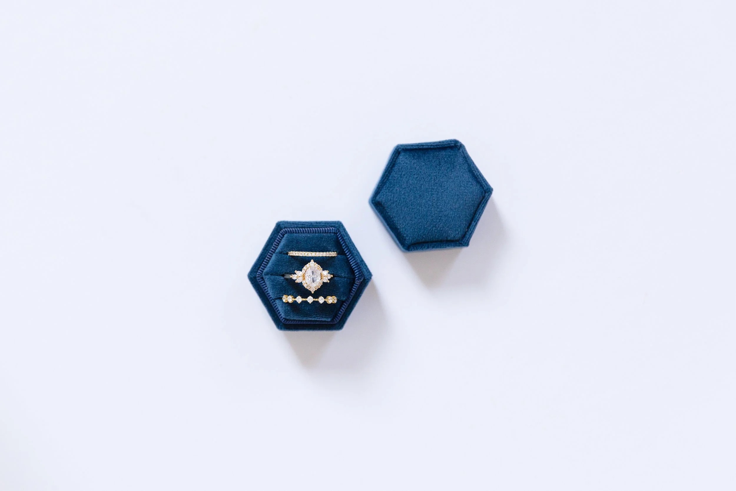 Navy Blue Hexagon Triple Slot Ring Box