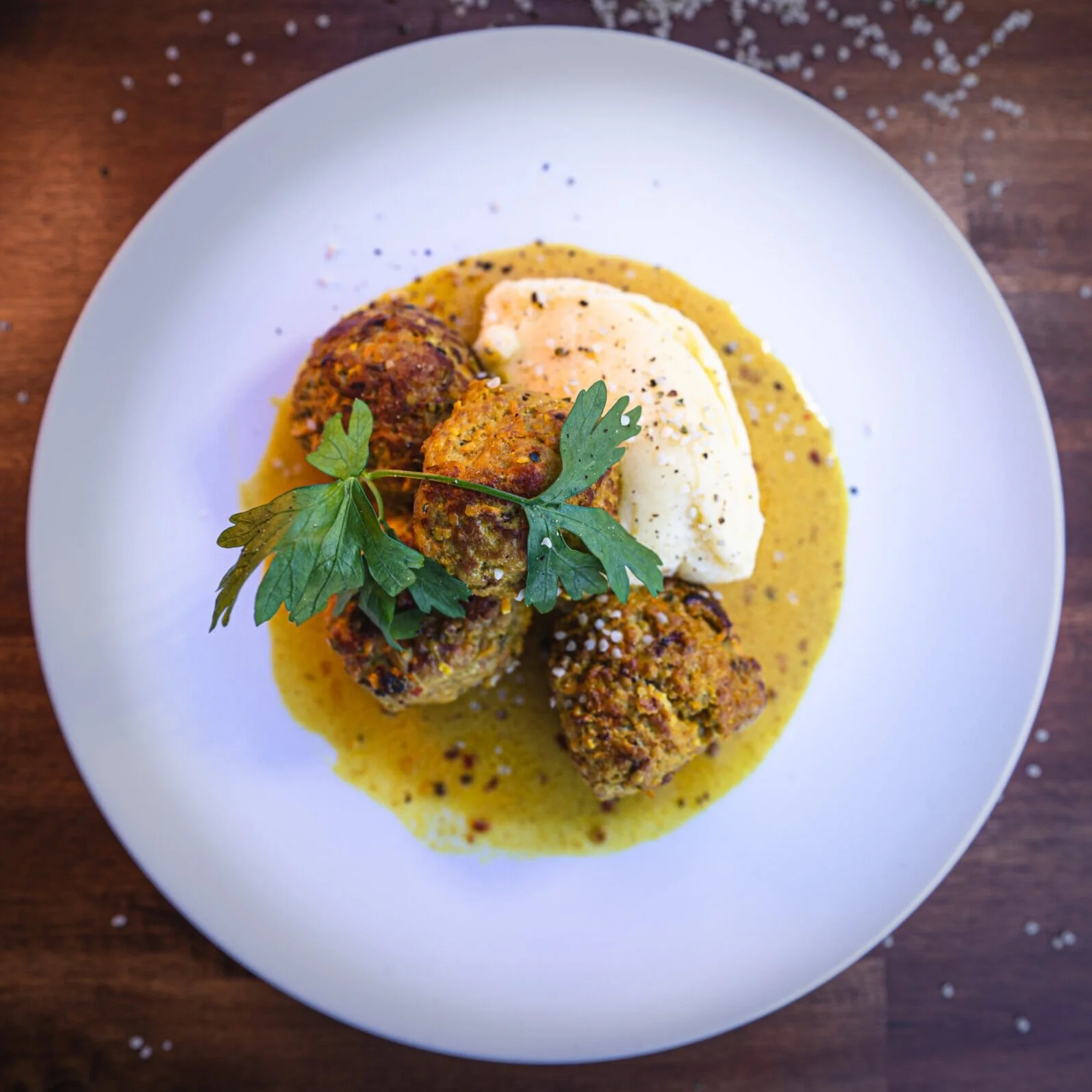 Pork Hemp-balls in Coconut Curry Sauce