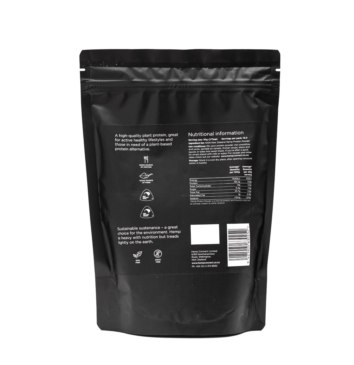 Hemp Connect New Zealand Hemp Protein Powder back
