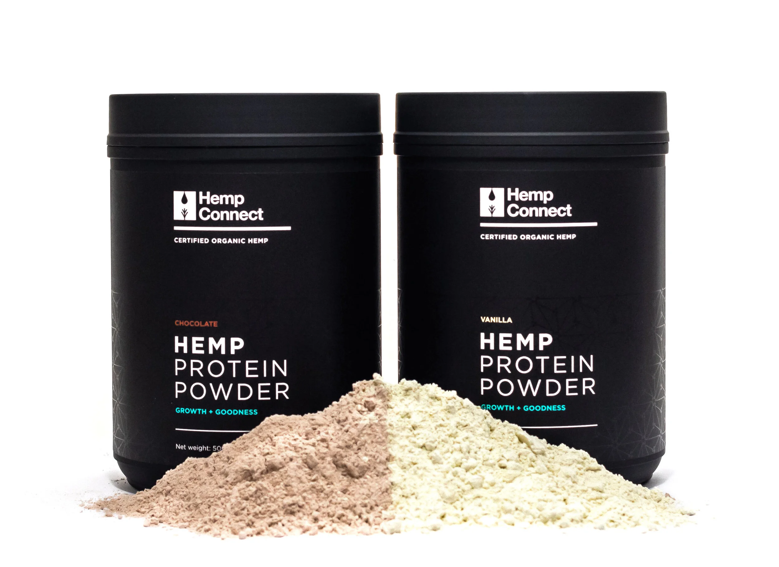 hemp connect chocolate and vanilla hemp protein powder 500g tub