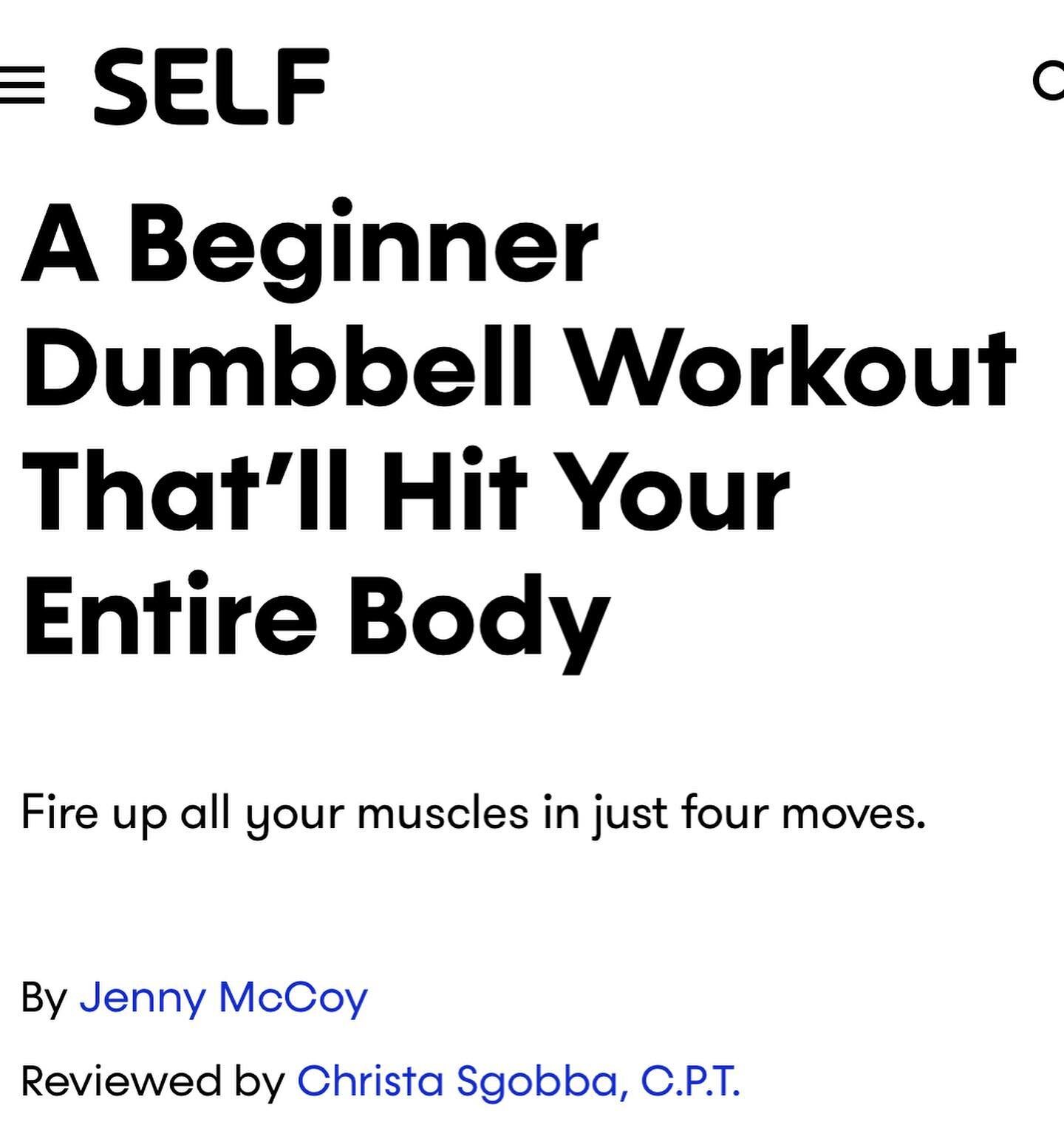 Thanks @selfmagazine and Jenny McCoy for inviting me to share this beginner-friendly four move dumbbell workout.

Link in bio.