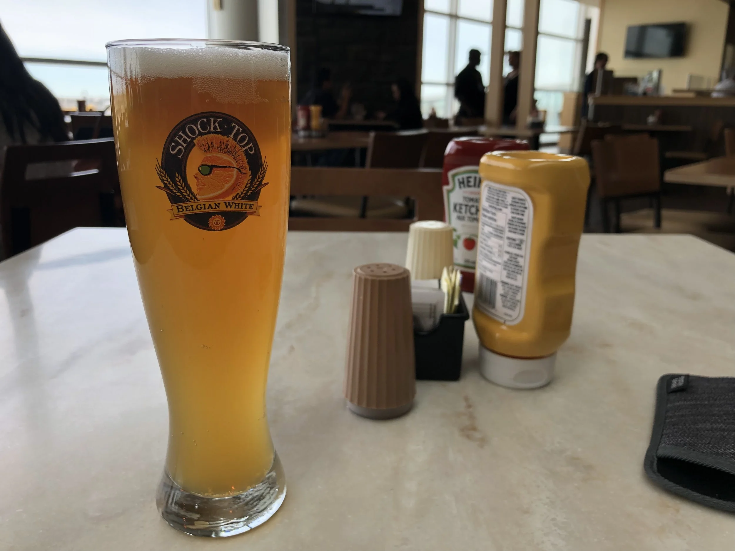A well-deserved drink at Winnipeg airport at the end of the trip.