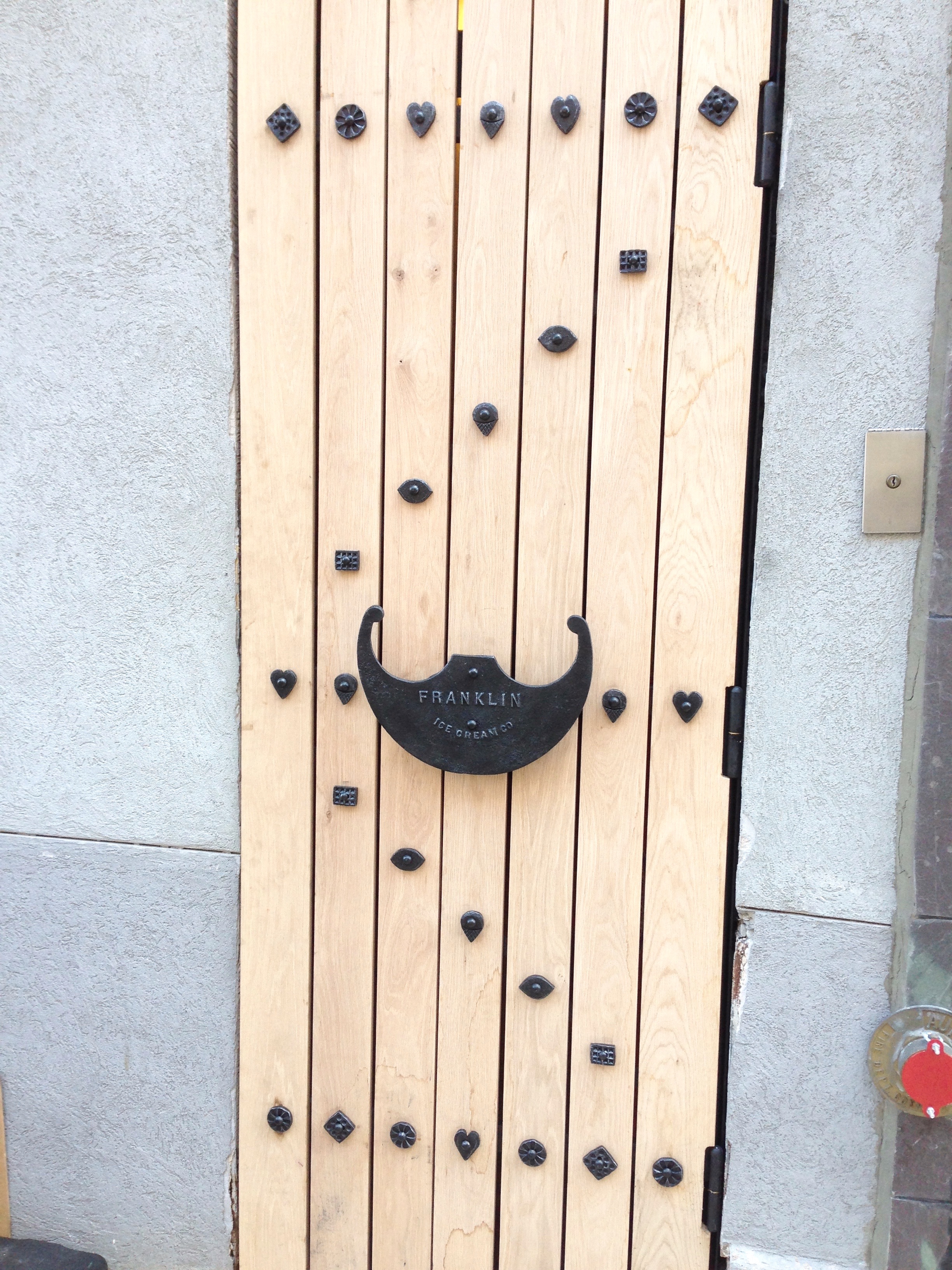 OAK PANEL GATE WITH FORGED RIVETS - Franklin Fountain, alley on Letitia St. Philadelphia PA