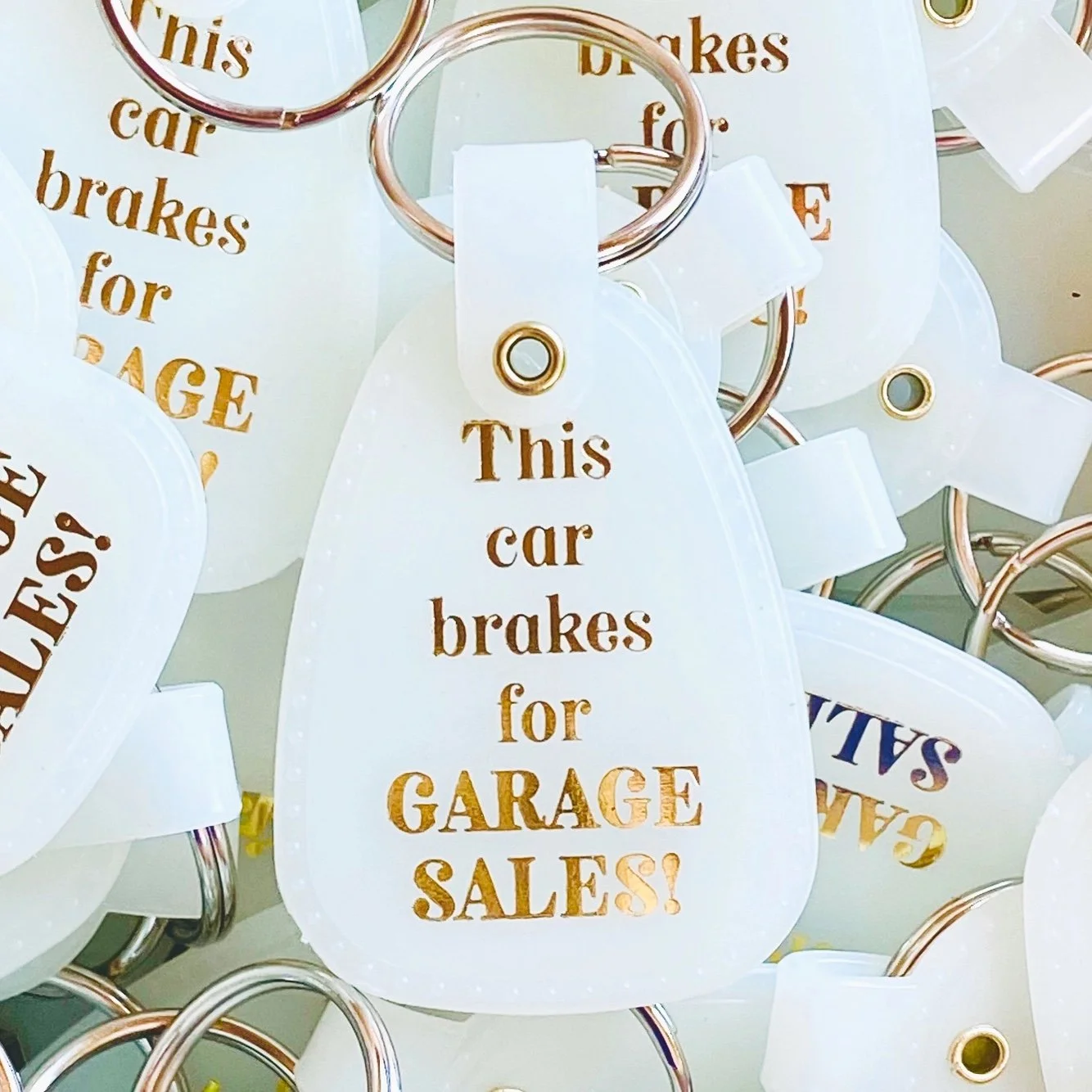 This Car Brakes For Garage Sales Saddle Keychain