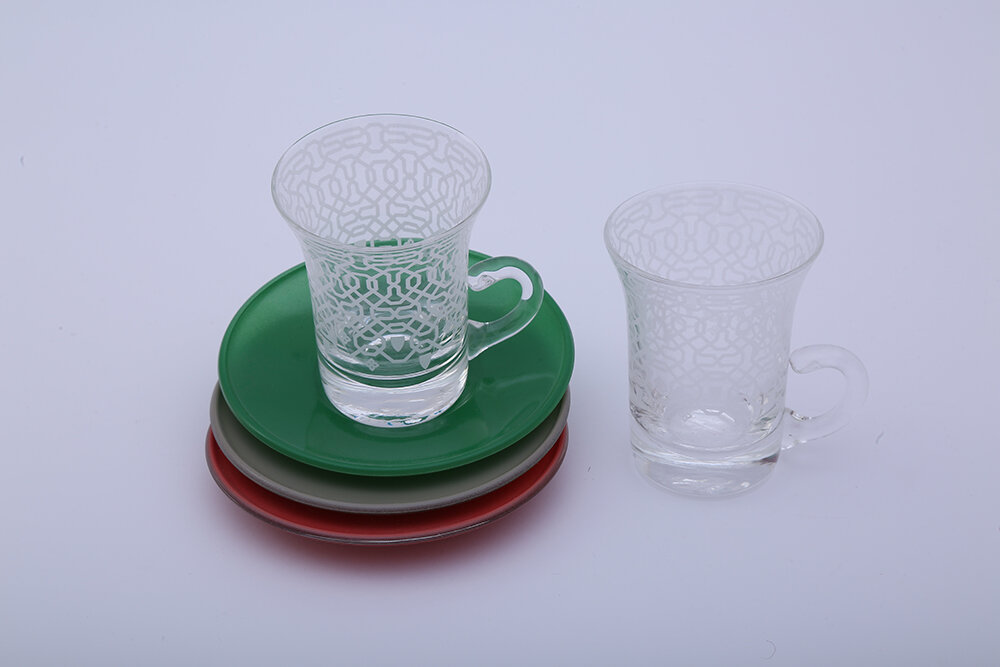 Glass Teacups &amp; Saucers