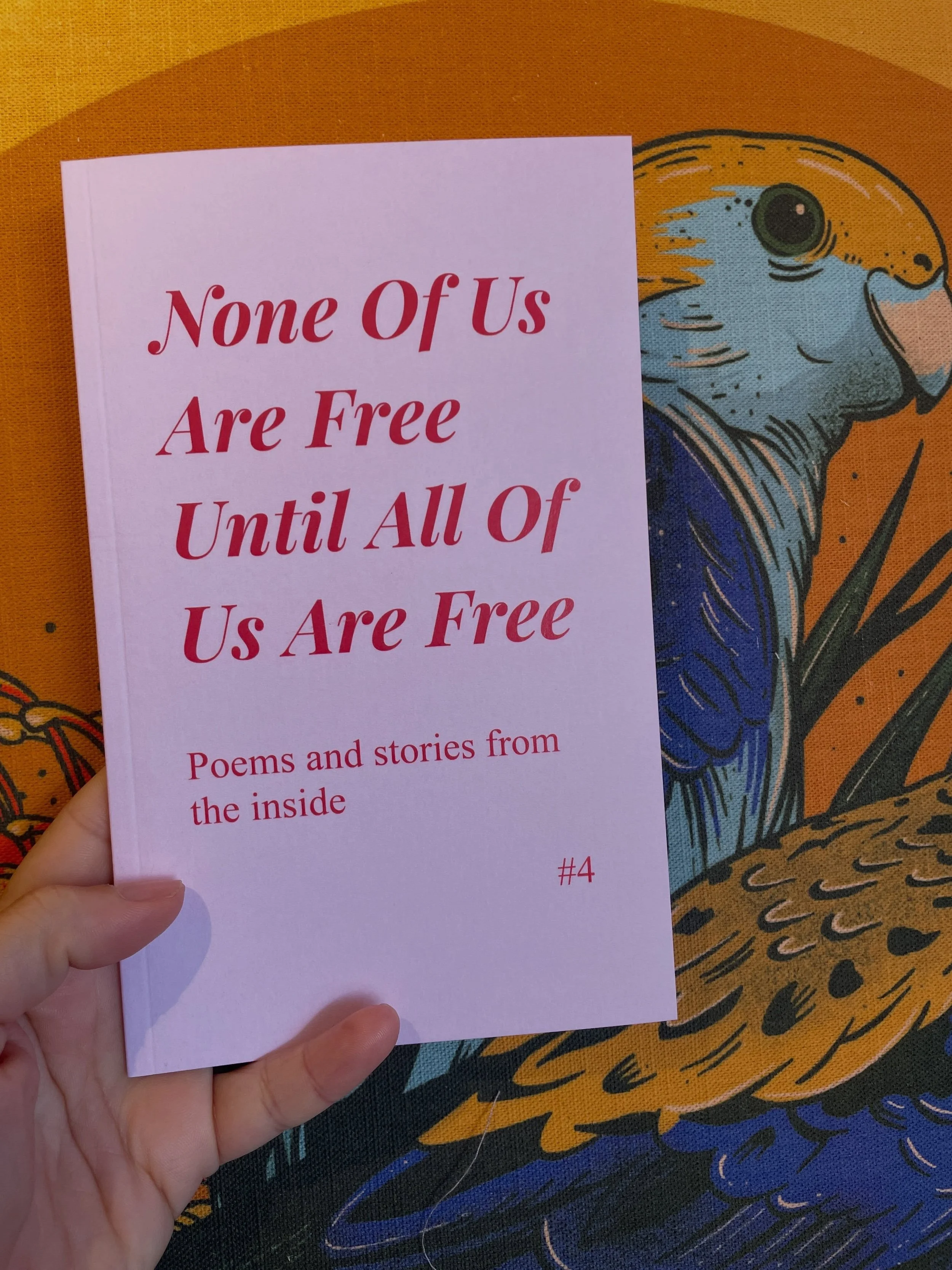None of us are free until all of us are free #4 is a book of poems and stories from people currently or recently incarcerated.

At Incendium Radical Library we are interested in challenging the prison nation (including policing), which is used to fur