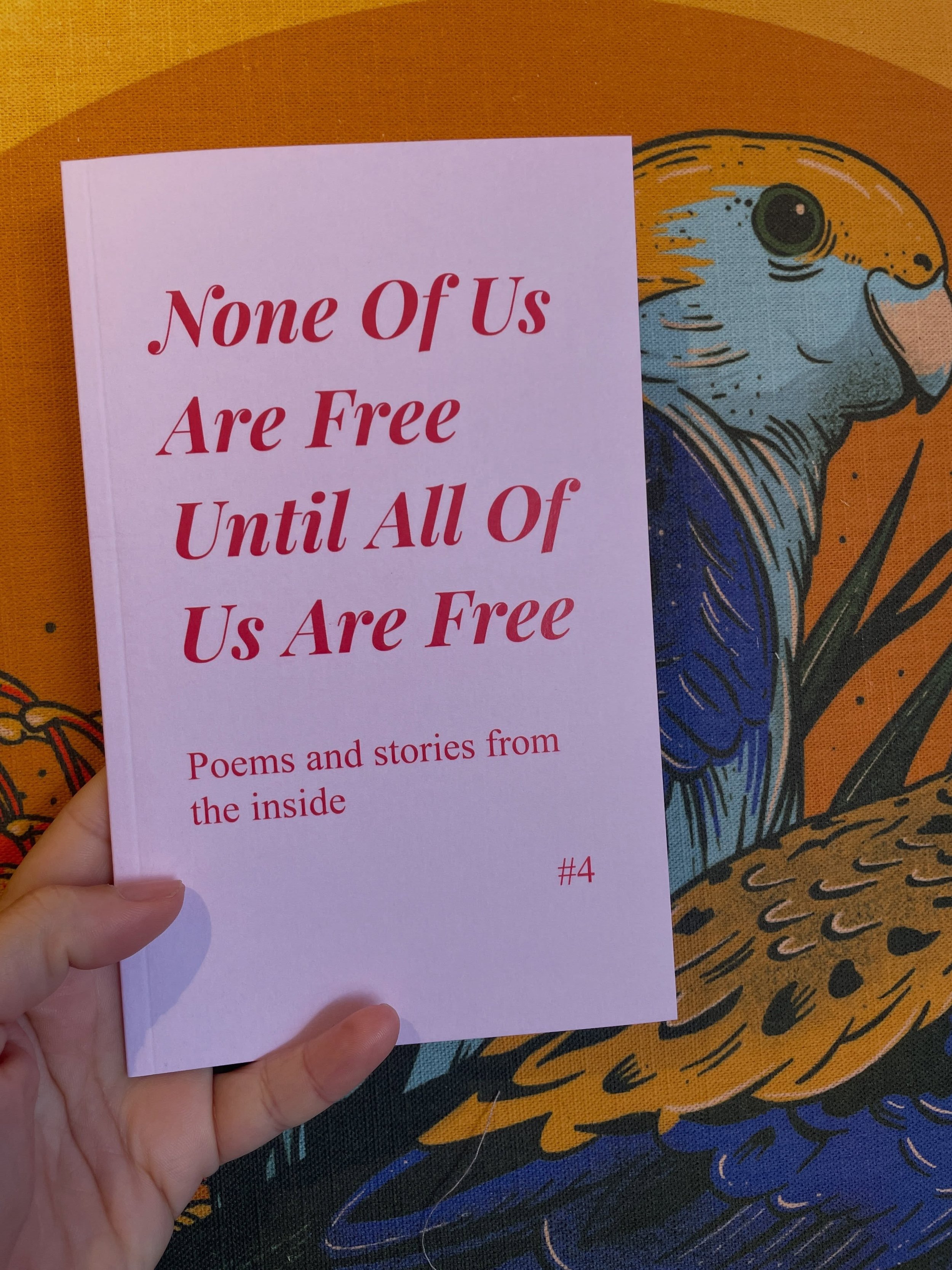 None of us are free until all of us are free #4 is a book of poems and stories from people currently or recently incarcerated.

At Incendium Radical Library we are interested in challenging the prison nation (including policing), which is used to fur