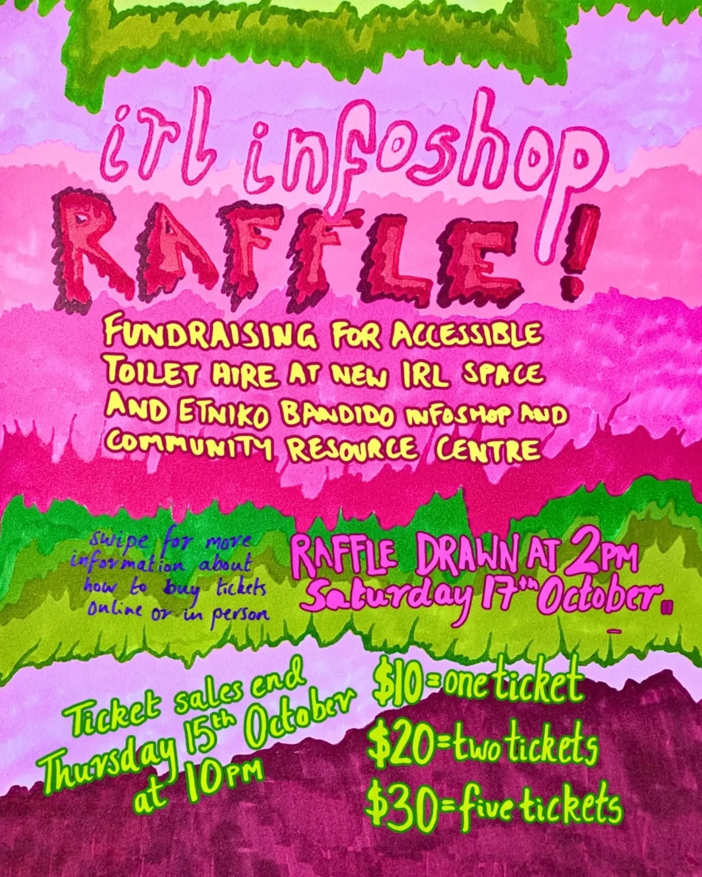IRL INFOSHOP RAFFLE! AMAZING PRIZES!

All money raised goes towards 

1) Hiring an accessible toilet at IRL Infoshop's new location 5 Munro St Coburg 

2) Etniko Bandido Infoshop and Community Centre @etniko_bandido - an autonomous anti-authoritarian