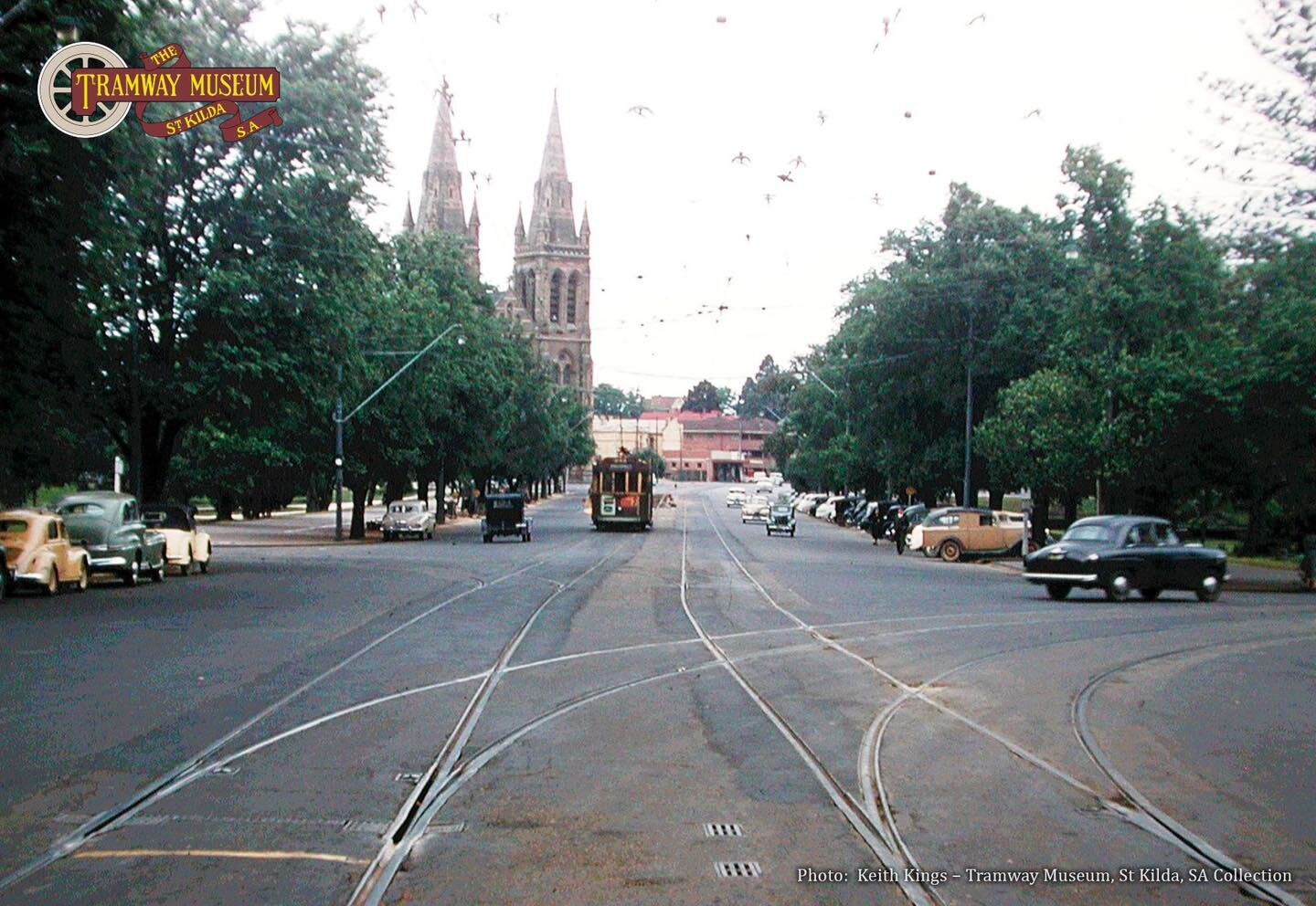 Happy #Throwback Thursday!

Here we have a F-Type &lsquo;dropcentre&rsquo; tram travelling north along King William Road, which could have been bound for Cheltenham (via Bowden and Croydon), Prospect, or Enfield.

St Peter&rsquo;s Cathedral is pictur