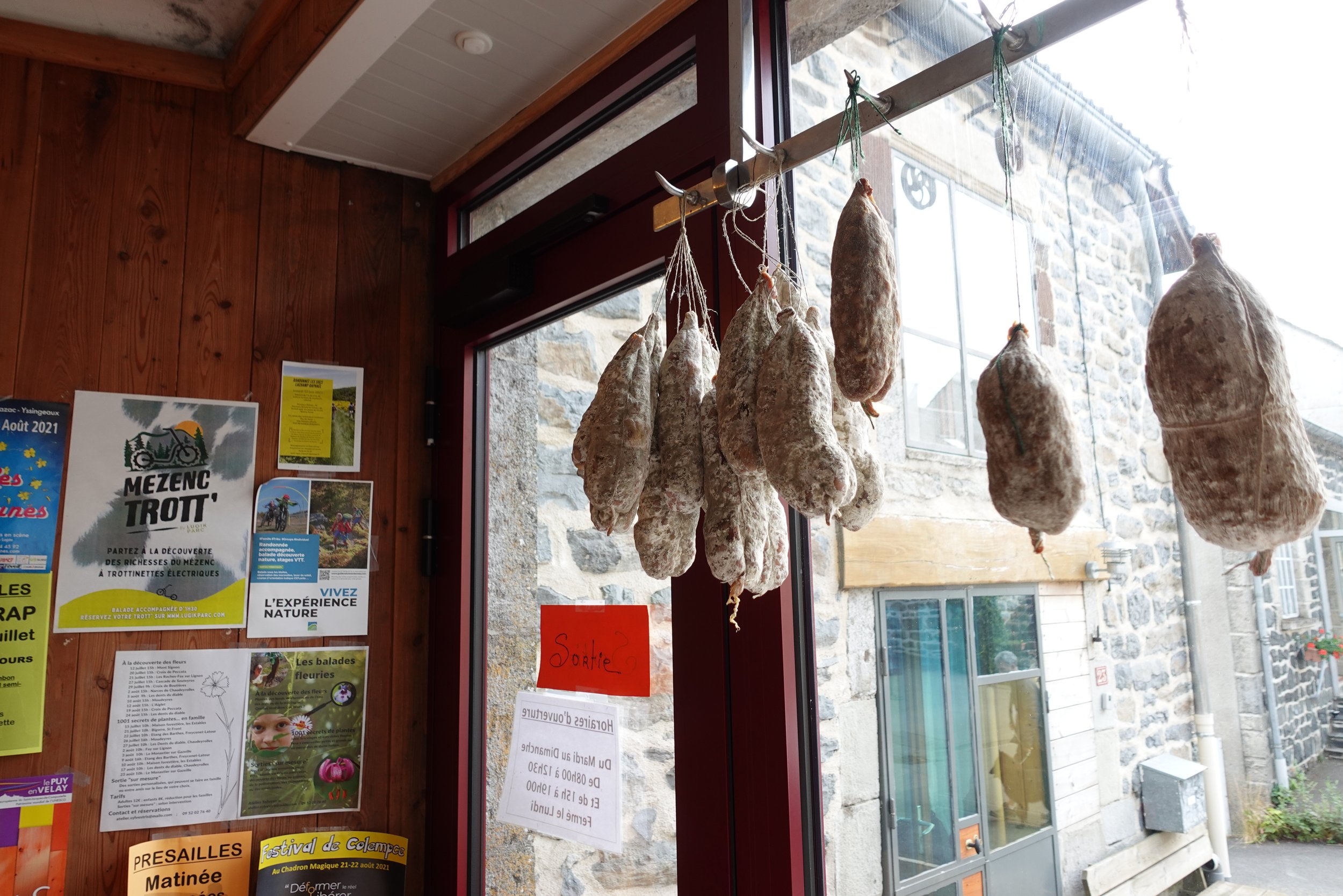 Cured meats at the charcuterie of Les Estables Village