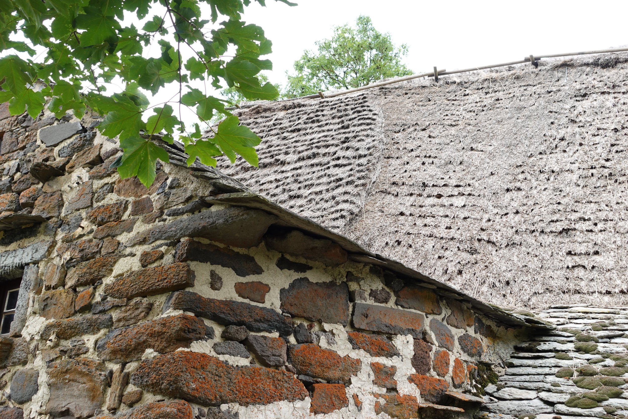 Close detail of artisanal thatched roof at Moudeyres Village