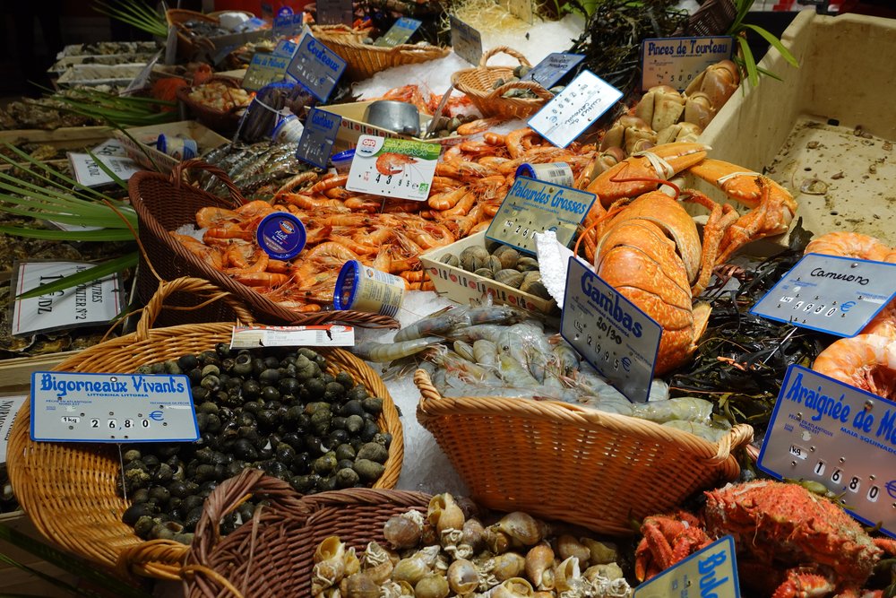 Fresh Seafood at Marché Victor Hugo, Toulouse, France