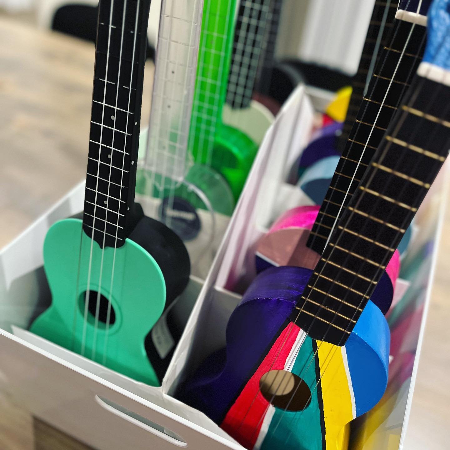 Portable ukulele storage&hellip; a MUST for any music teacher who travels or has limited space. I take a travel box (or two!) when I lead school workshops or teacher clinics so that I can bring my uke fleet on site for participants to use. My old uke