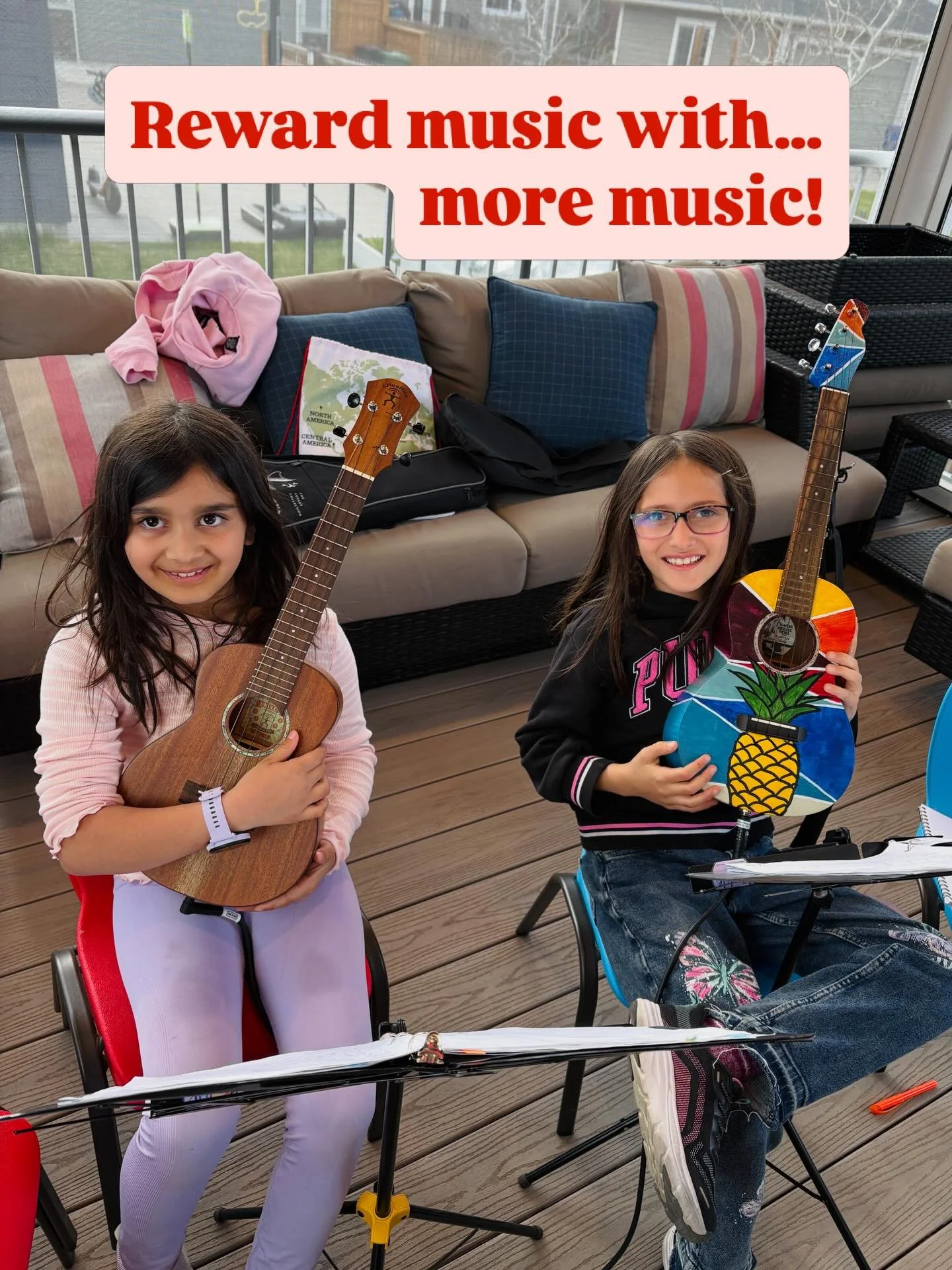 These students have been wanting to try my electric ukuleles. At today&rsquo;s lesson I said &ldquo;if you can play this song really well, then we will try playing it again on the electric ukes!&rdquo; They played it well, and then were rewarded&hell