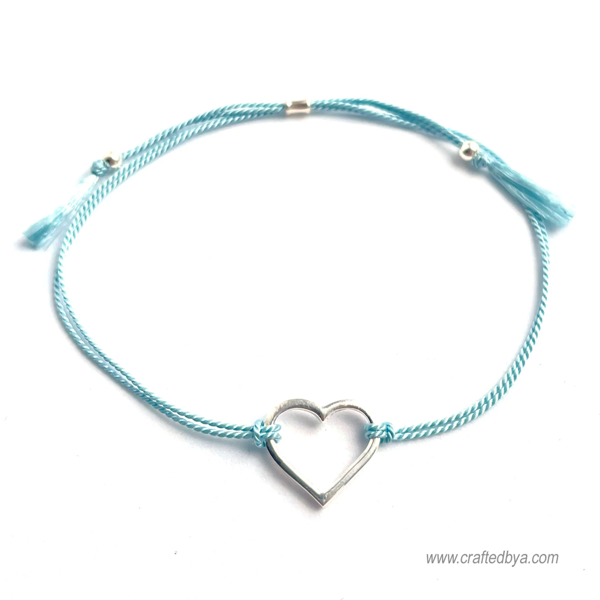 Heart Sterling Silver and Silk bracelet 