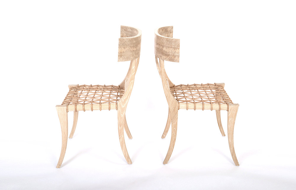 Klismos Leather Dining Chair In Oak Virginia White Collection