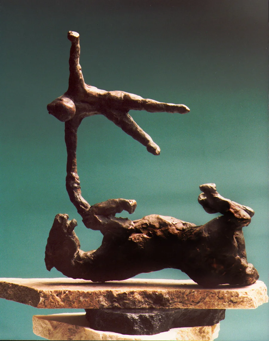 1981  horse and rider l  bronze 23cm high x 8cm deep x 18cm wide