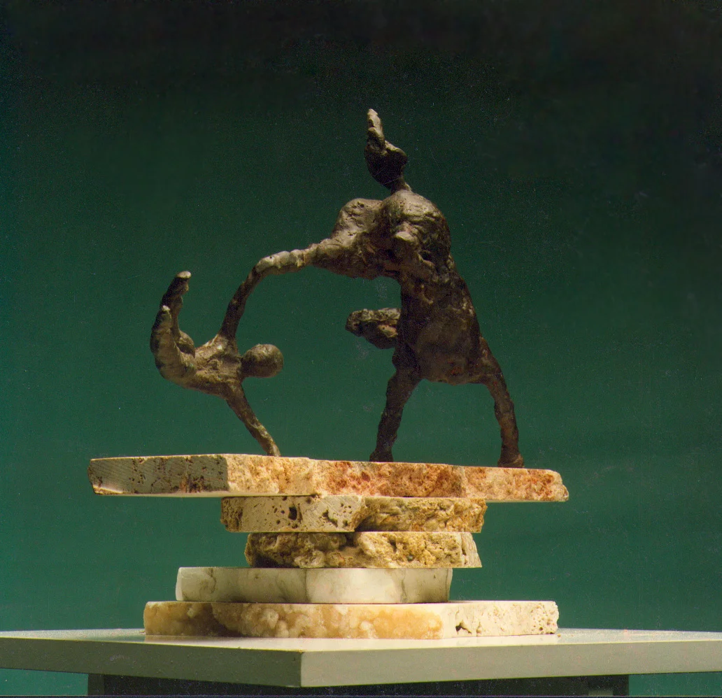 1985 horse and rider lll bronze 18cm high x 10cm deep x 32cm wide