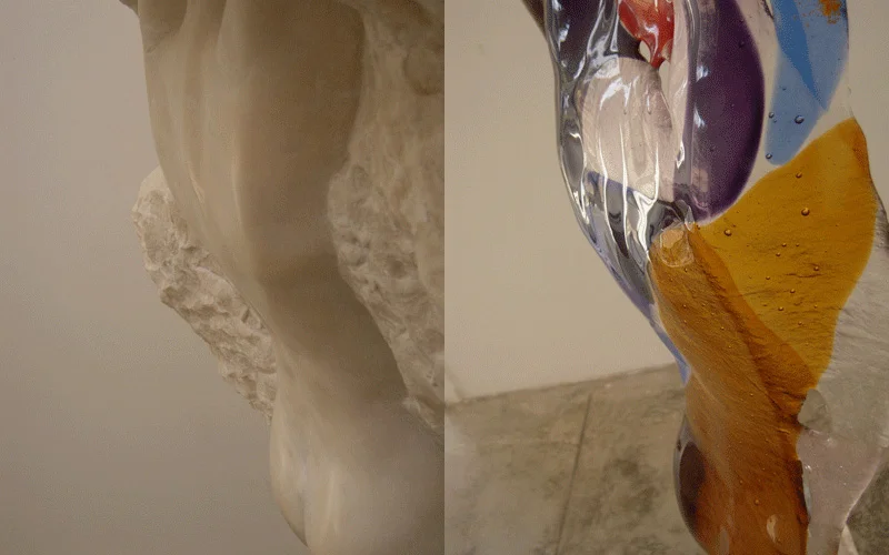 portals II and III detail of marble and glass sections Third part in progress will be multi media, marble bronze glass and audio of book clippings written over 10 years about a journey through the changing face of sexuality in the culture