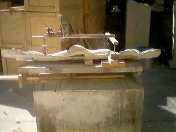 After casting the clay into plaster it is placed with tools as to be marked on the marble in the same way the first piece I did in Italy in the studio Michaelangelo carved in! Sadly that same studio was shut down recently and a piece of history also…