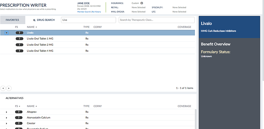Figure 1: Sample EHR View without Formulary and Benefit Alternatives