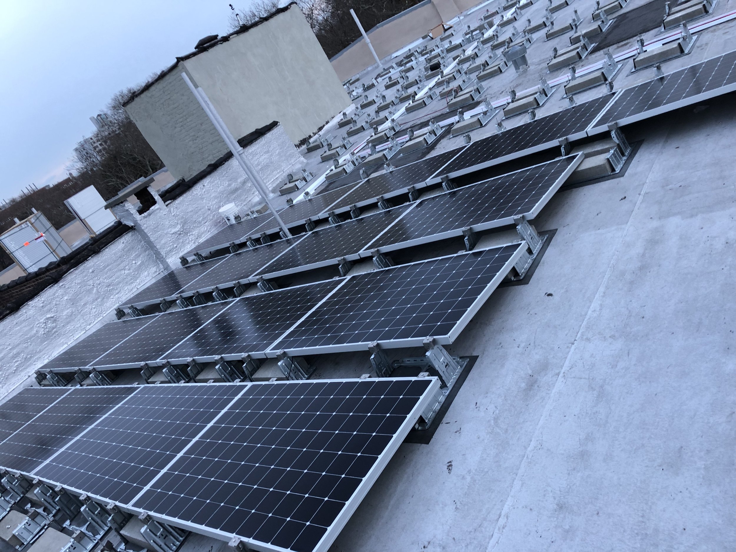 An aerial view of the first completed UrbnDER community solar installation
