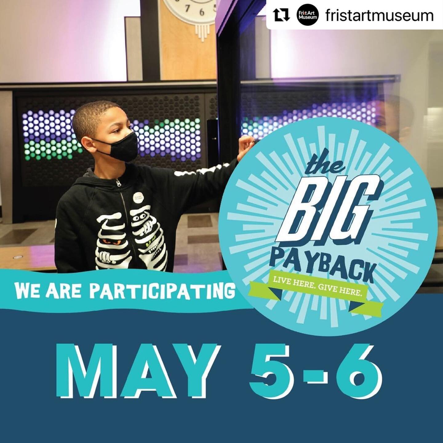#Repost @fristartmuseum
・・・
🚨HAPPENING NOW 🚨 The #Big Payback is a 24-hour, online giving event that celebrates the work of local nonprofits and inspires Middle Tennesseans to come together, show their pride in their communities, and contribute to 