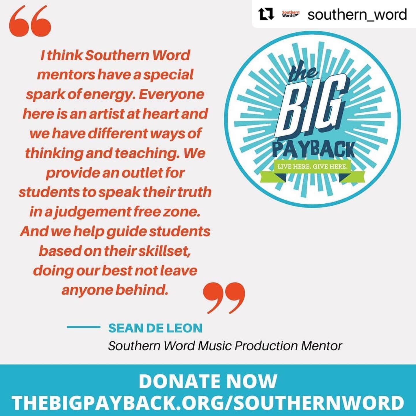 #Repost @southern_word
・・・
Southern Word mentors have the unique ability to reach youth...maybe it&rsquo;s that they&rsquo;re all artists at heart or maybe it&rsquo;s the safe spaces they create. Whatever the reason, your donation helps us place writ