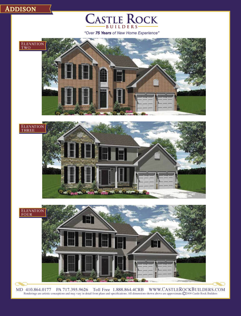 Addison custom home plan front elevations