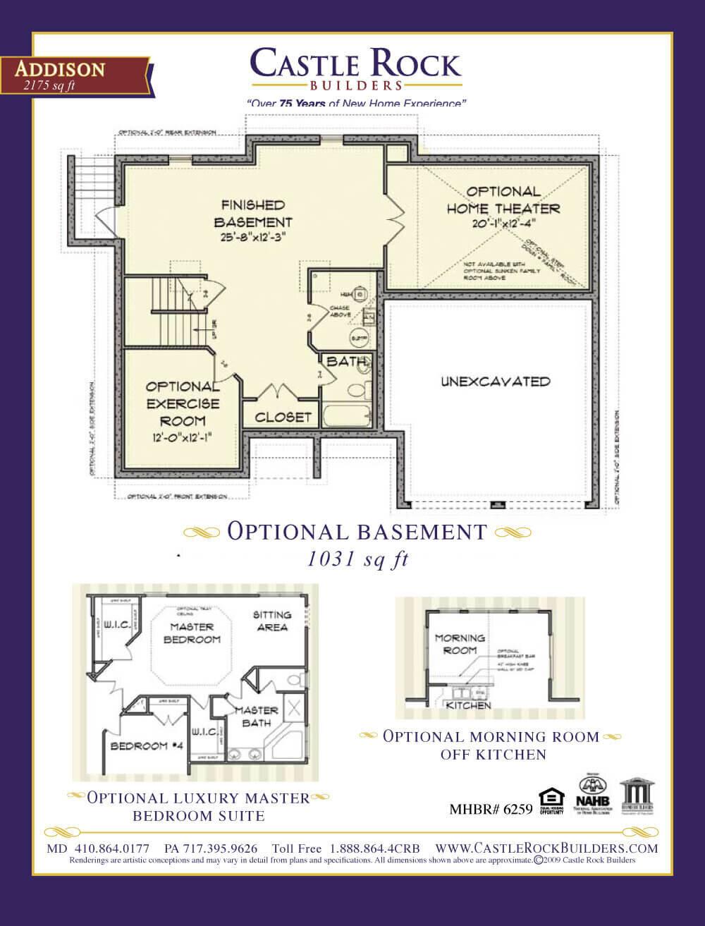 Addison custom home plan basement blueprint