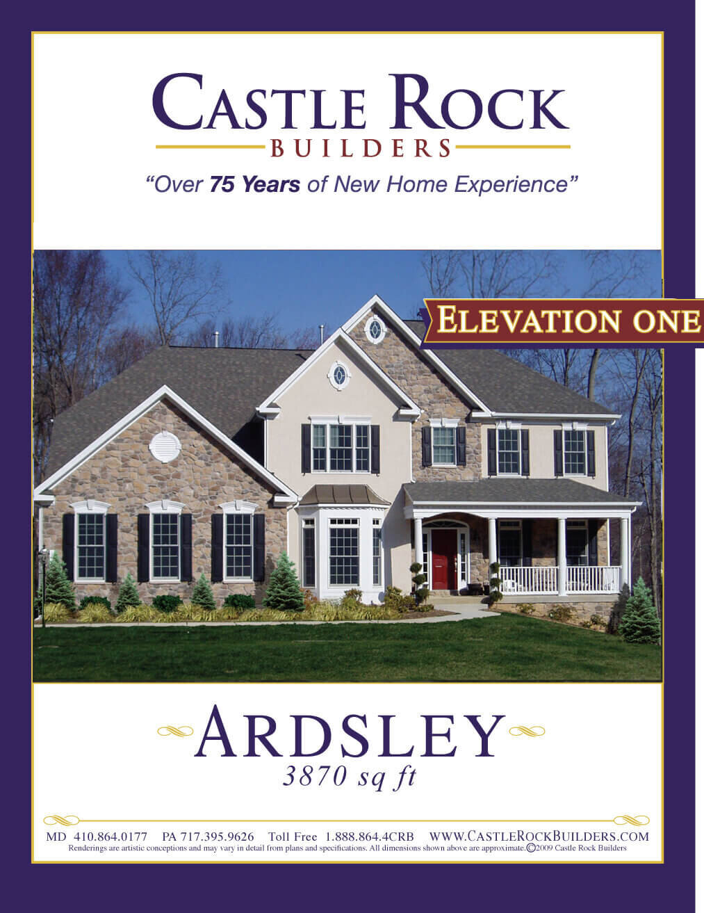 Ardsley custom home plan elevation one