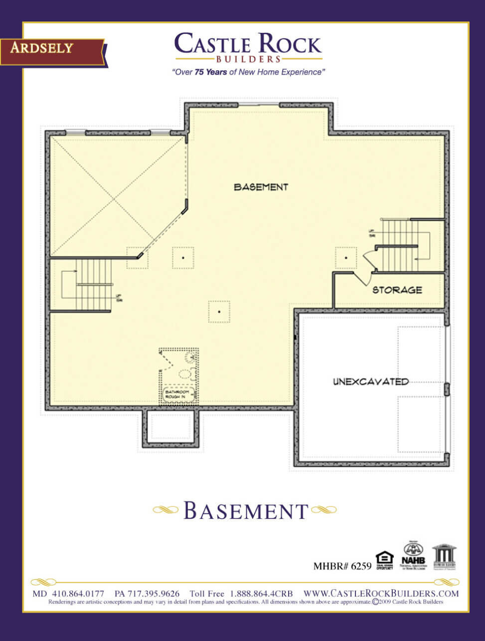 Ardsley custom home plan basement layout