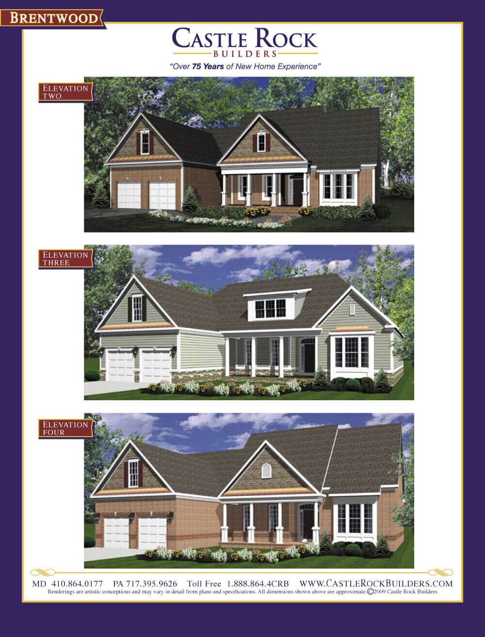 Brentwood rancher plan front elevations