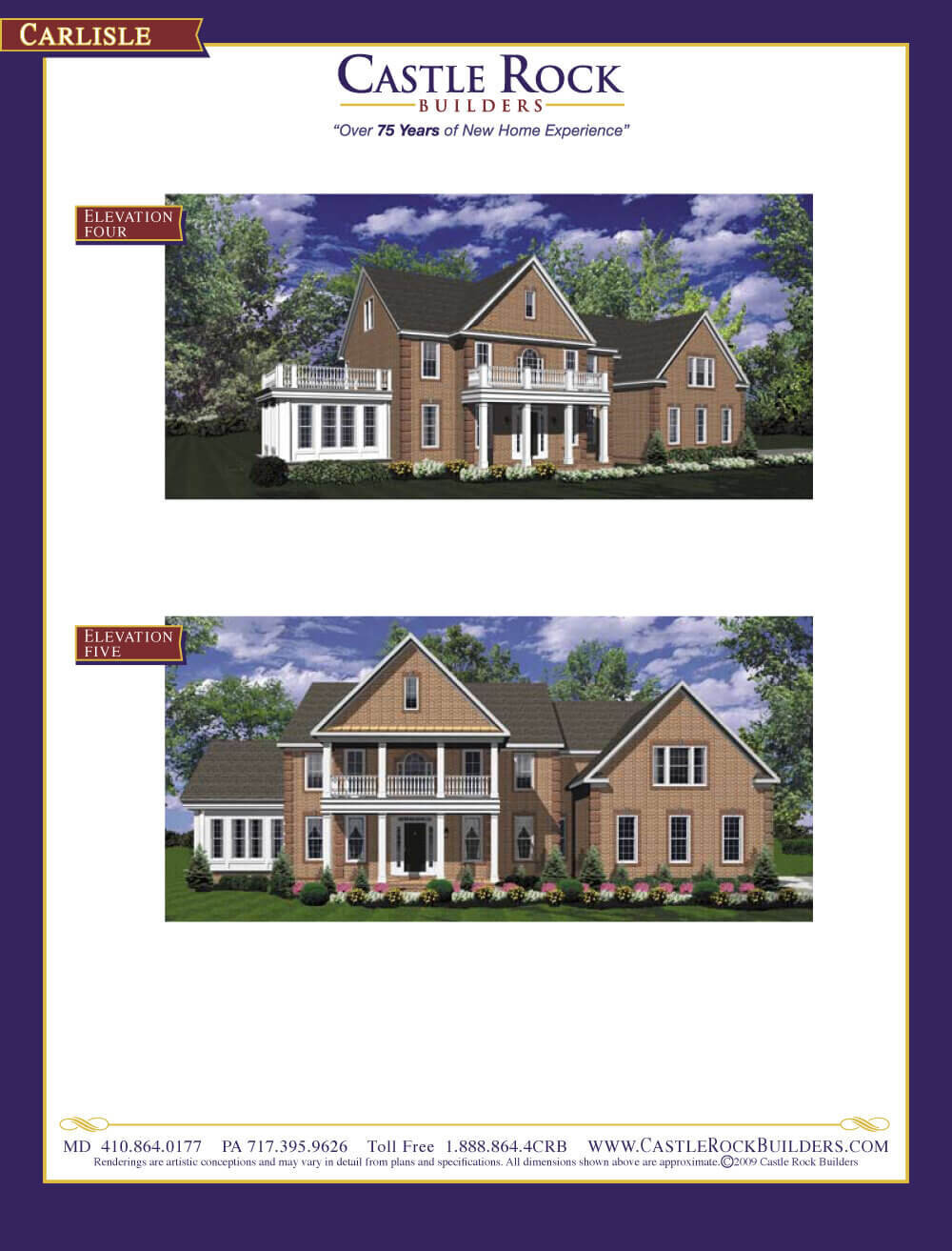 Carlise custom home plan front elevations