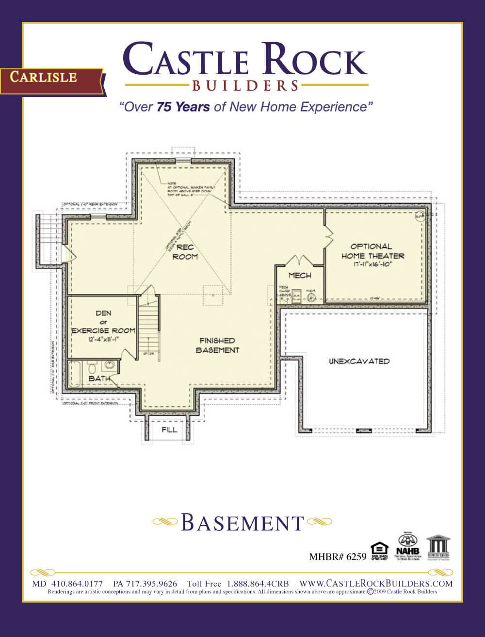Carlise custom home plan basement