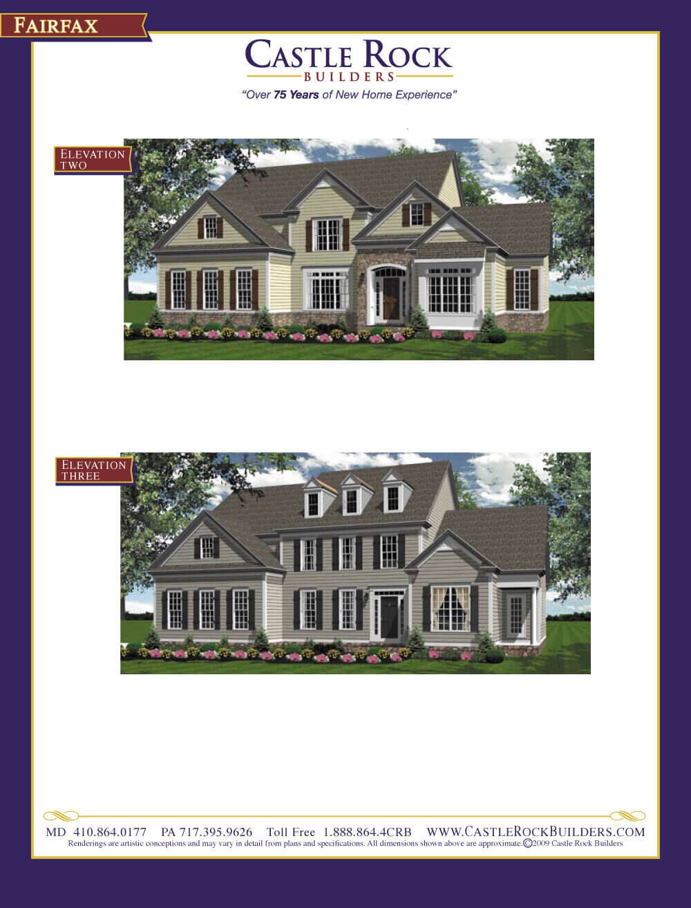 Fairfax new home plan front elevations